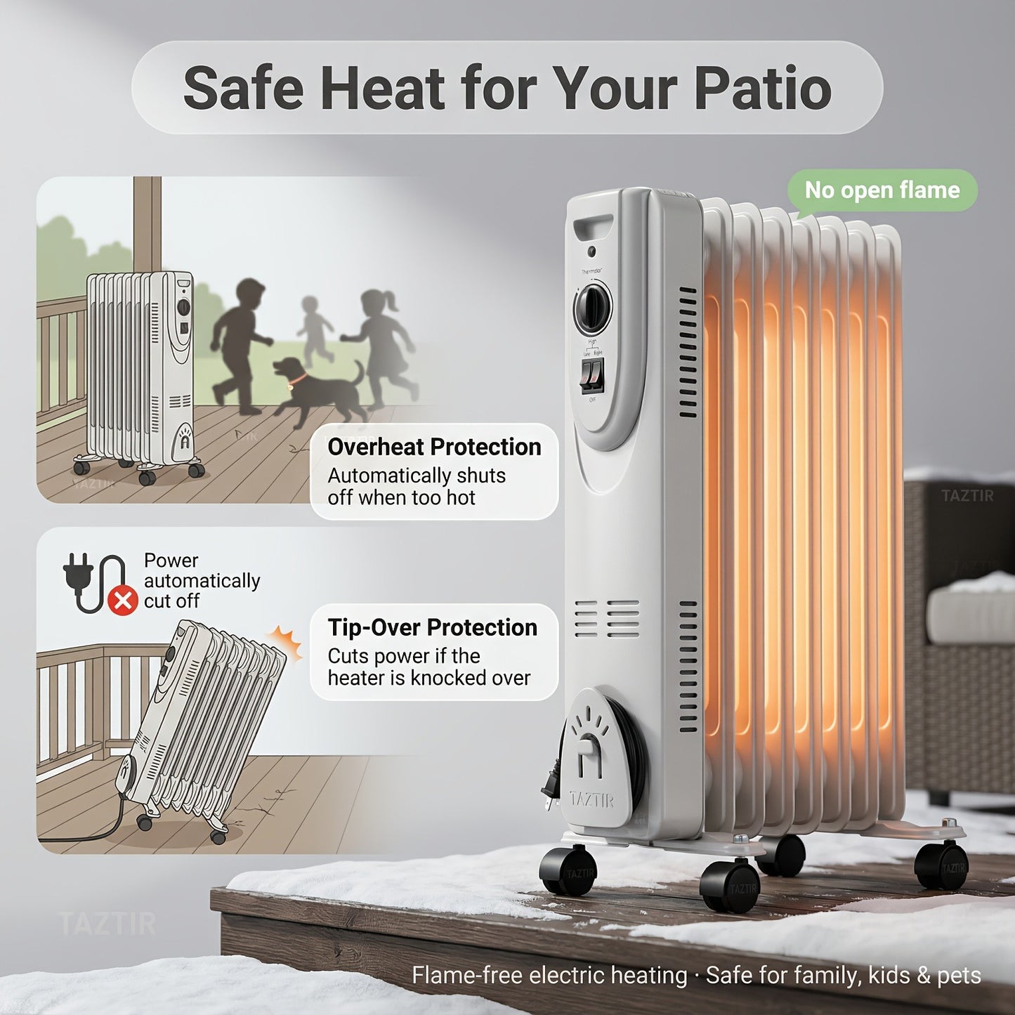 Oil Filled Radiator Heater 1500W Portable Electric Space Heater with 3 Heating Modes 600W/900W/1500W, Adjustable Thermostat, Overheat & Tip-Over Protection, Heavy-Duty Metal Housing with Casters