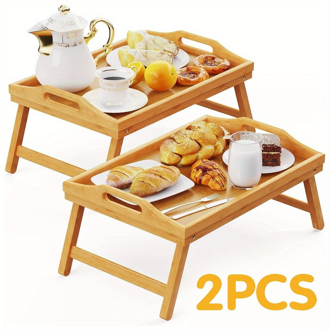 Bamboo Bed Tray with Folding Legs Large 19.5x12 Inch Lap Desk for Breakfast Sofa Laptop Reading Drawing Snack Tray Eco Friendly Foldable Portable Natural Bamboo