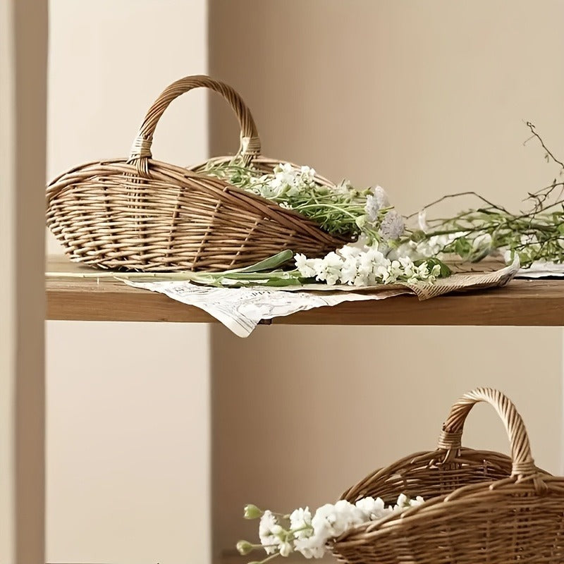 Wicker Storage Basket with Handles – Handcrafted Natural Seagrass Organizer for Home, Garden & Farmhouse Decor, Flowers, Produce & Blankets