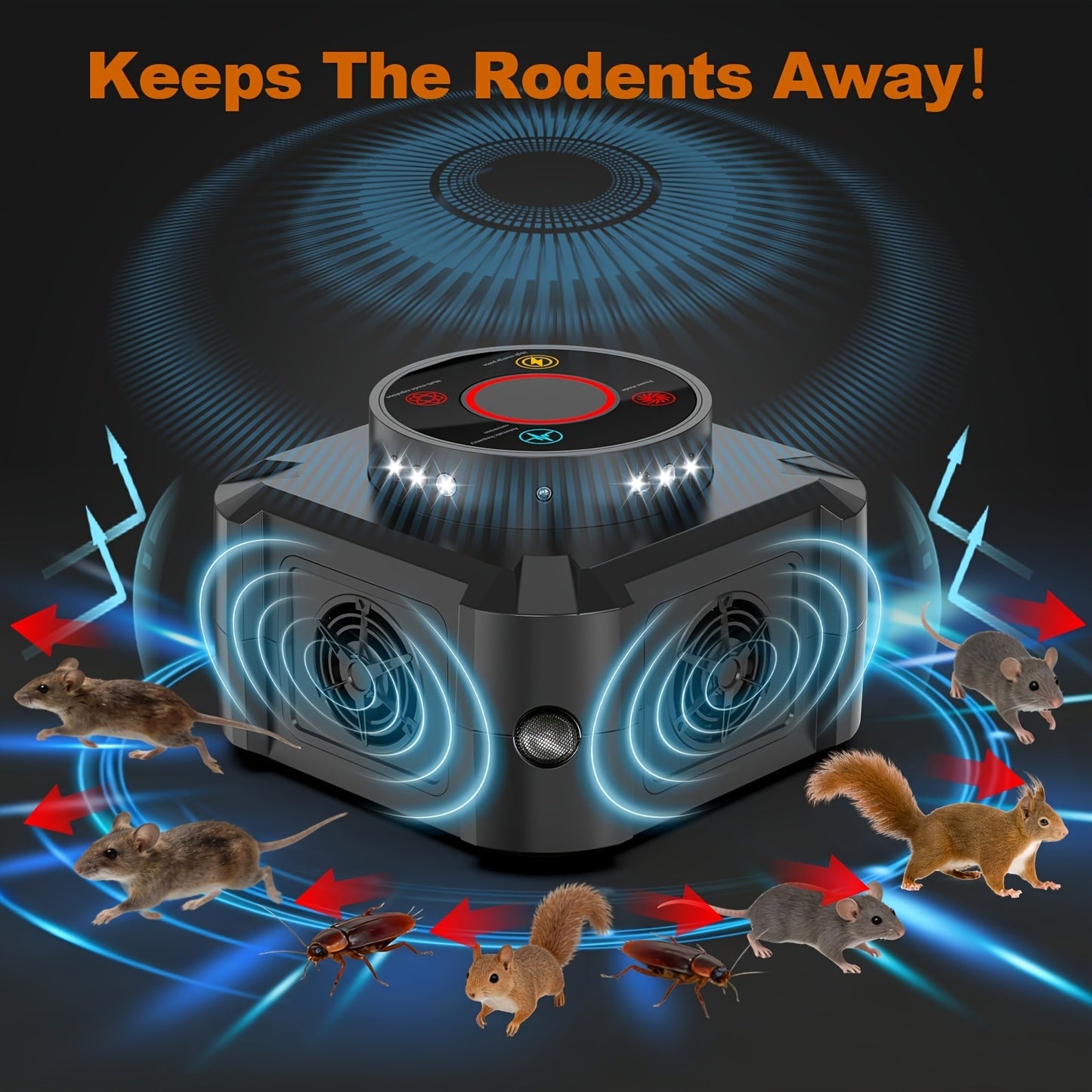 Ultrasonic Pest Repeller Plug In with 12 LED Strobe, 4 Modes Electronic Mouse Repellent Device for Rat Roach Spider Bug Control Indoor Garage Attic Kitchen