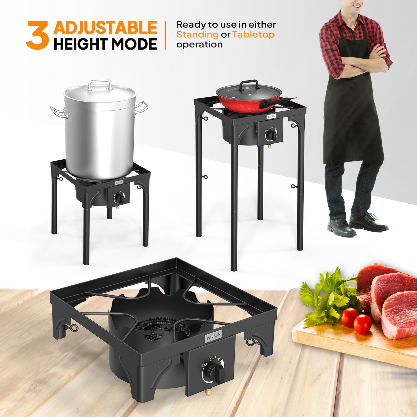 Outdoor Propane Burner Stove Cast Iron High Pressure Gas Cooker with Detachable Stand Legs