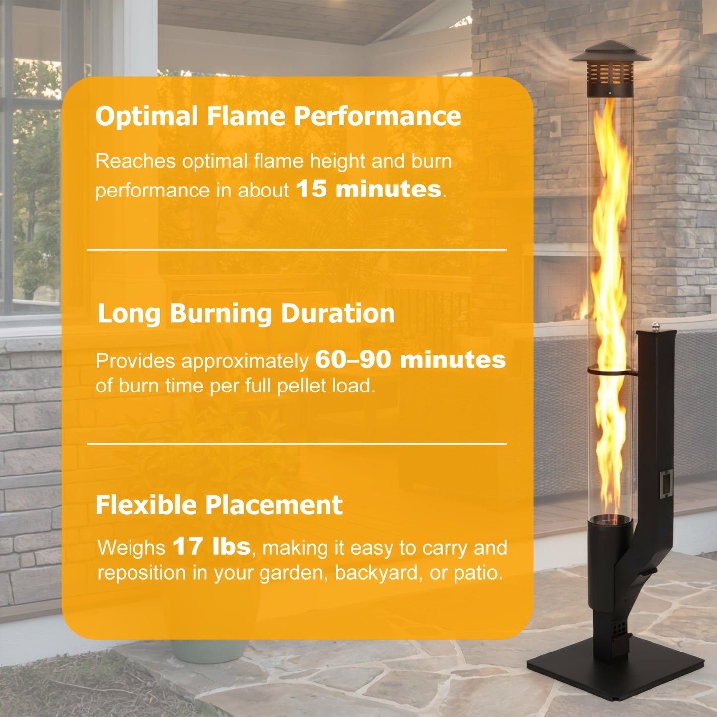 Outdoor Wood Pellet Patio Heater 56 Inch, Smokeless Portable Pellet Stove with Rain Cap, Viewing Window & Ash Tray – Backyard Porch Garden Camping Fire Pit