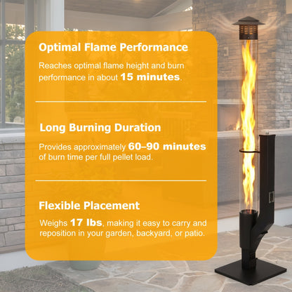 Outdoor Wood Pellet Patio Heater 56 Inch, Smokeless Portable Pellet Stove with Rain Cap, Viewing Window & Ash Tray – Backyard Porch Garden Camping Fire Pit