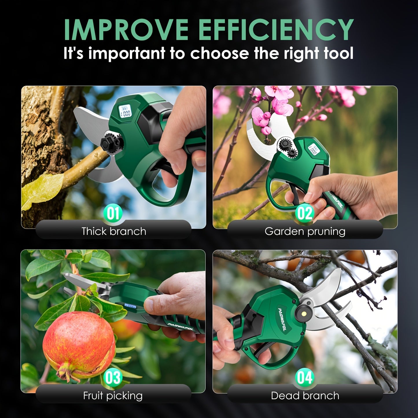 Electric Pruning Shears Battery Powered - Cordless Pruner with 2 Rechargeable Lithium Batteries, 1 Extra Blade, 41mm 1.6" Cutting Diameter, Lightweight One-Hand Operation