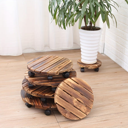 Rolling Plant Stand with Locking Wheels 2-Pack - Heavy Duty Wooden Planter Caddy for Indoor Outdoor Large Potted Plants, 12x12x3 Inch