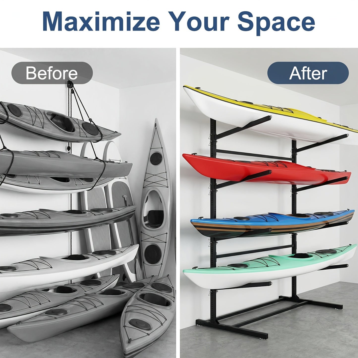 Kayak Storage Rack – Heavy-Duty Adjustable Stand for SUP, Canoe & Paddle Board | Wall, Dock & Freestanding | 400 lbs Capacity