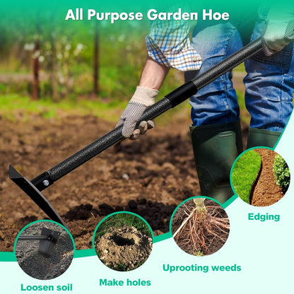 Garden Hoe Triangle Heavy Duty Carbon Steel with Adjustable 15–72 Inch Long Handle, Sharp Triangular Blade for Weeding, Digging, Soil Loosening and Edging