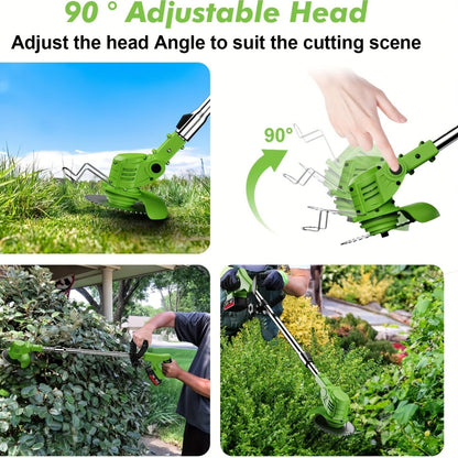Cordless String Trimmer 24V 800W – Weed Wacker with 2 Batteries, Charger & 3 Blades, Adjustable Head, Brush Cutter & Lawn Edger