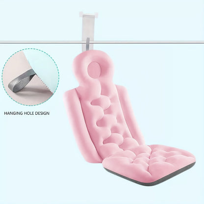 Bathtub Cushion Full Body Bath Mat Anti-Slip Ergonomic Pillow with Contoured Headrest Arm Support Neck Back Relief Quick-Dry Machine Washable Spa Bathroom Accessory