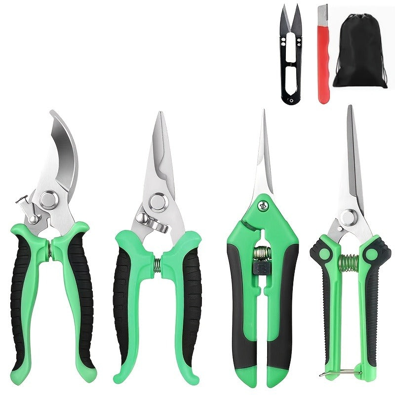 Pruning Shears 6-Piece Set | Heavy Duty Stainless Steel Garden Scissors Ergonomic Anti-Slip Handle | Fruit Picking Lawn Bonsai Branch Cutting Tool Gift