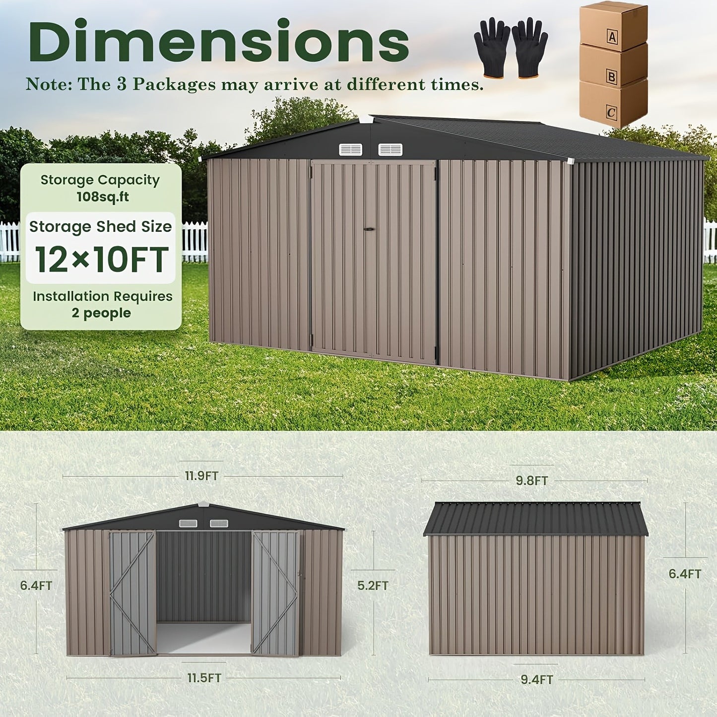 Outdoor Metal Storage Shed with Lockable Doors & Air Vent