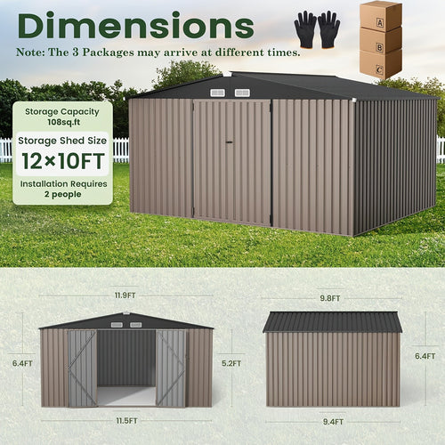 Outdoor Metal Storage Shed with Lockable Doors & Air Vent