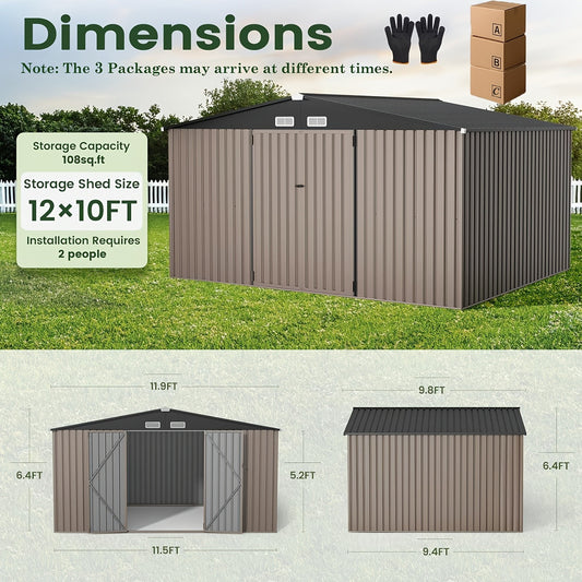 Outdoor Metal Storage Shed with Lockable Doors & Air Vent