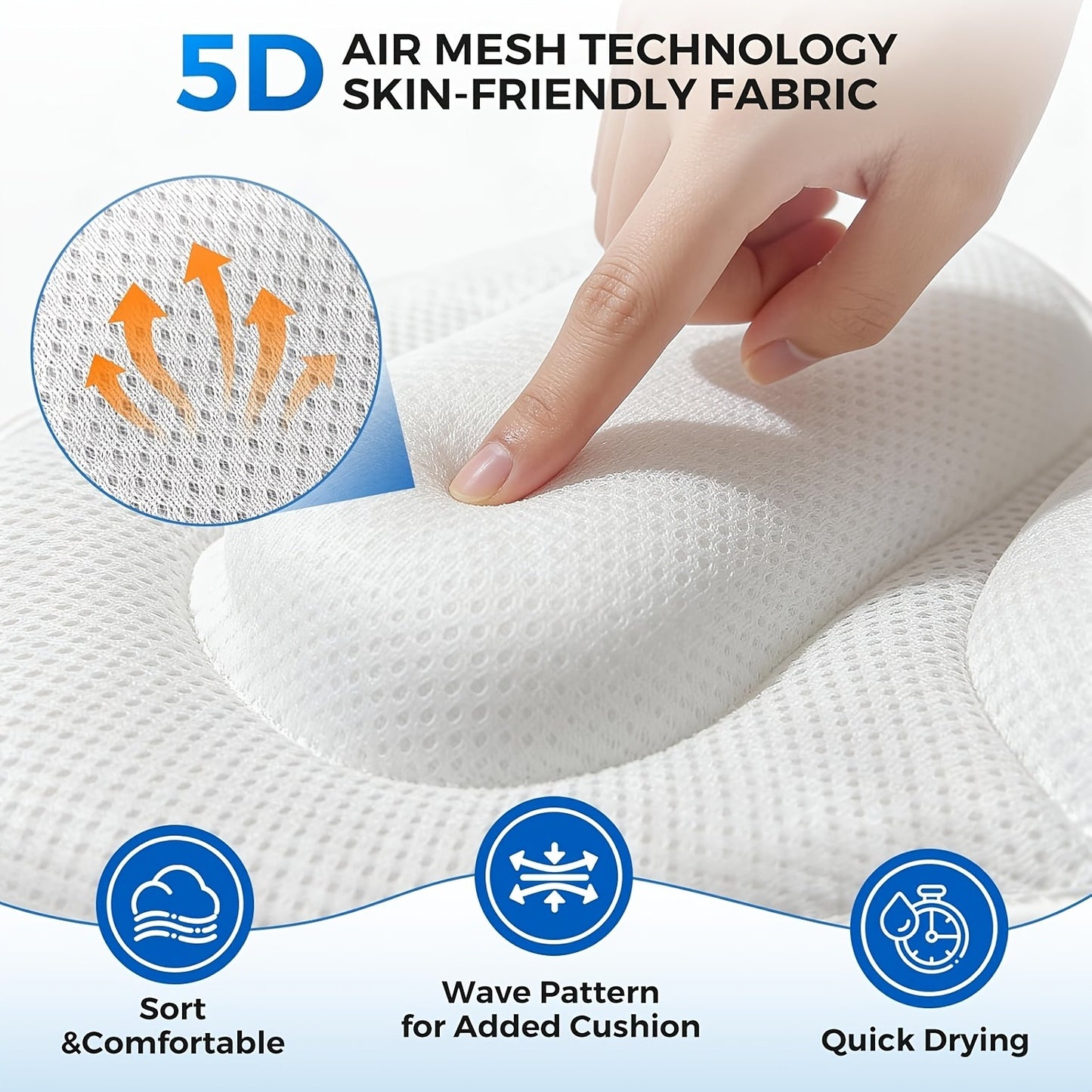 Full Body Bath Mat 52x16 Inch Bathtub Pillow with 180 Suction Cups 5D Mesh Cushion Head Neck Support Anti-Slip Spa Tub Pad for Women Luxury Bathroom Accessory