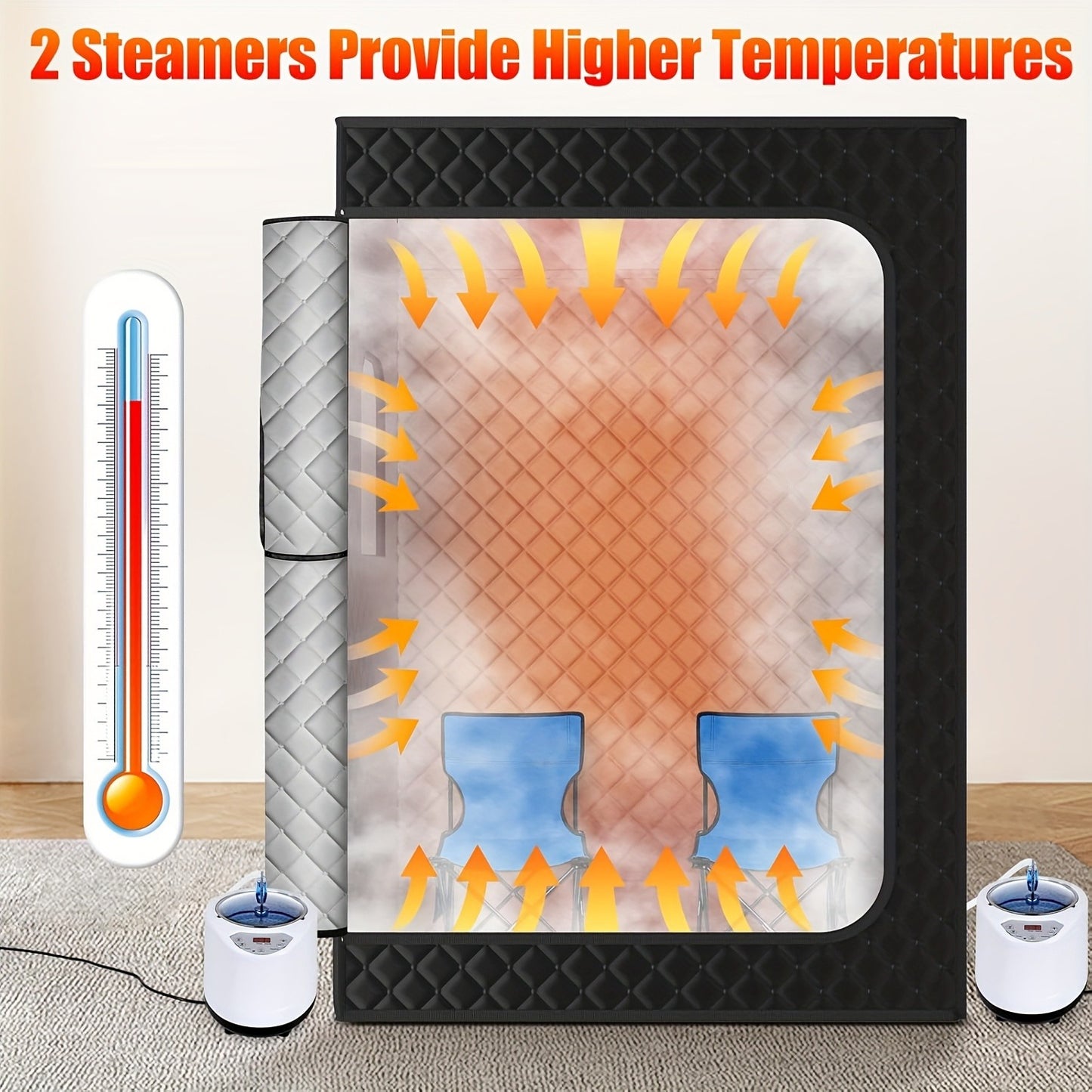 Double Person Sauna Tent 71x49x36in Extra Large 2-Person Steam Sauna Box for Home with 2 Steamers, Folding Chairs, Zipper Window & Anti-Dry Protection for Full Body Spa