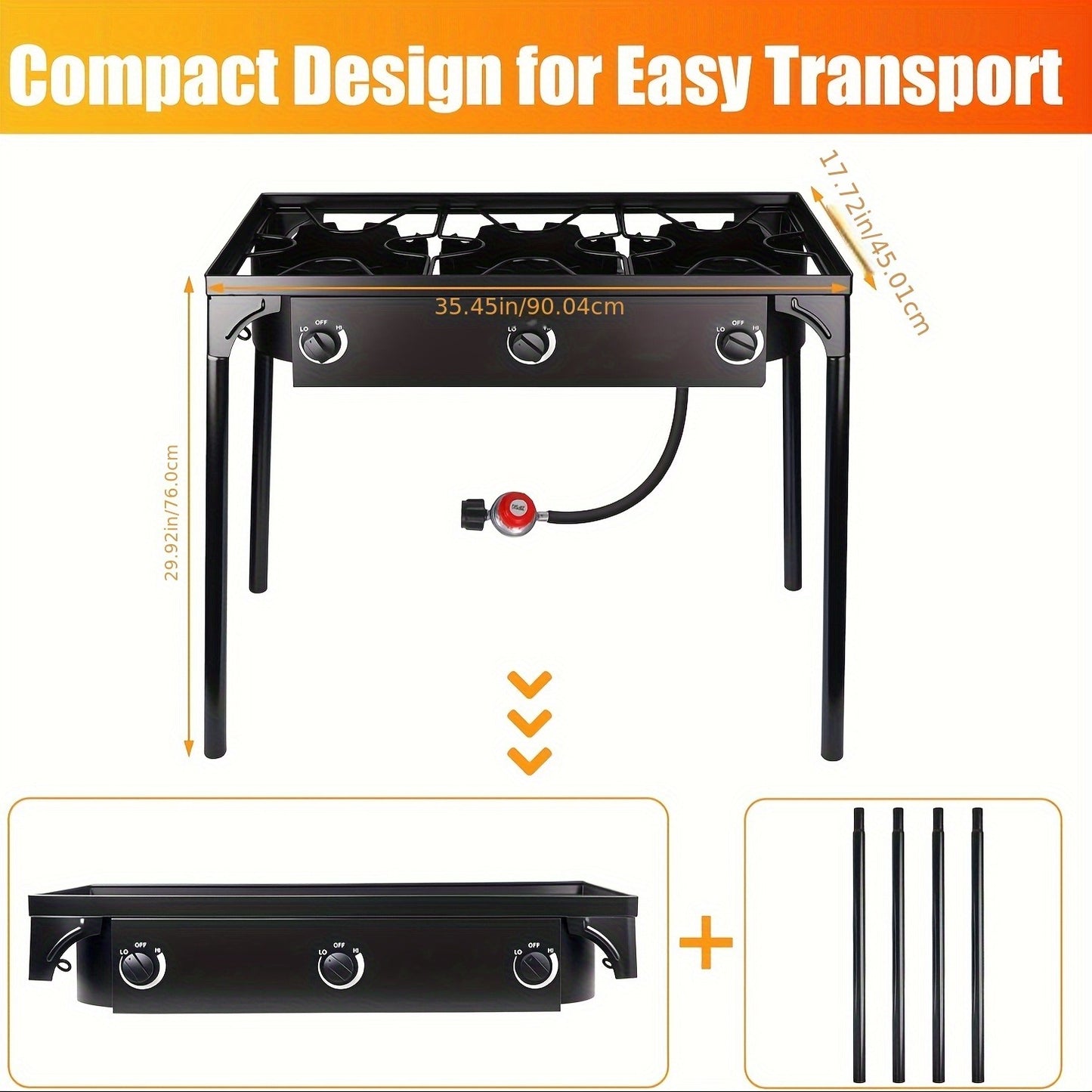 Propane Camp Stove 225000 BTU High-Pressure Burner Portable Outdoor Cooking Stove Detachable Legs Stainless Steel 1/2/3 Burner