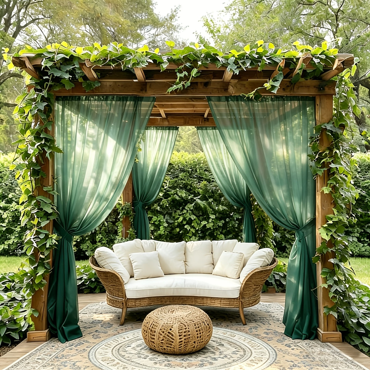 Sheer Curtains Outdoor Voile Drapes 6 Pack – Semi-Transparent Light Filtering Grommet Top Panels for Porch Patio Pergola Balcony Pool Privacy