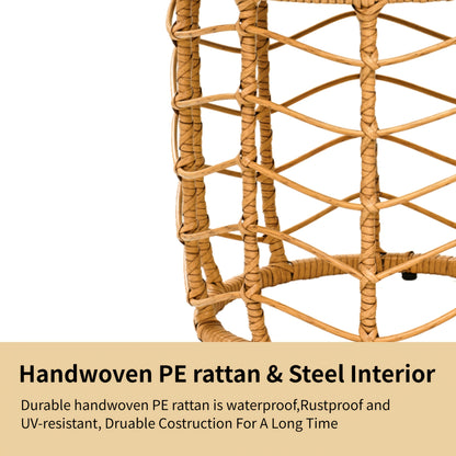 Outdoor Wicker Nesting Side Tables Set of 2 PE Rattan End Tables with Tempered Glass Top UV Resistant Waterproof Patio Balcony Deck Furniture
