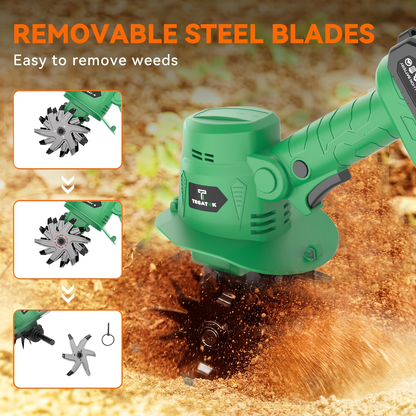 Cordless Electric Tiller 20V Handheld - 9-Inch 235RPM Garden Cultivator with Ergonomic Handle, Lightweight Metal Soil Tiller for Weeding, Soil Aeration & Loosening in Courtyard, Raised Beds & Garden