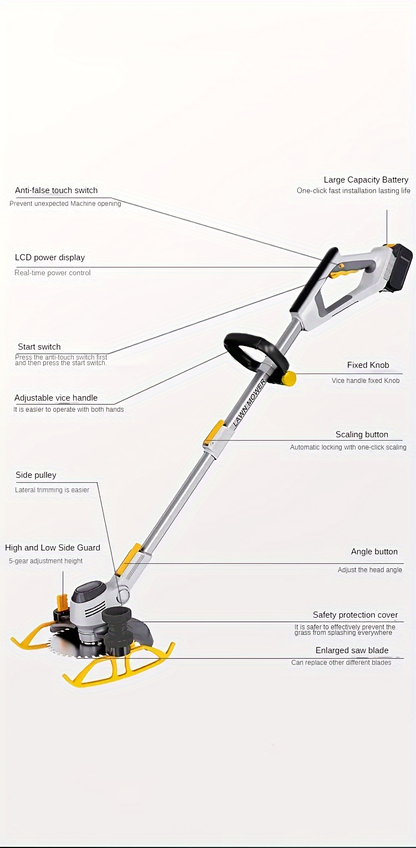Electric Lawn Mower Cordless 110-240V Lithium-Ion Battery 4A Power with LCD Display Adjustable Cutting Height Easy Start for Small to Medium Yards Various Lawn Types
