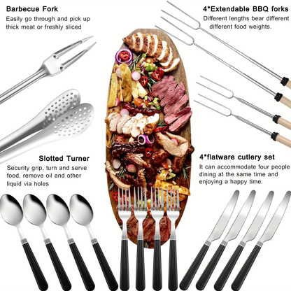 Camping Utensil Set 31-Piece Stainless Steel Cooking Kit with Organizer Bag – Food-Grade 304 Steel Portable Outdoor Kitchen Tools for Camping Hiking RV BBQ Picnic Travel