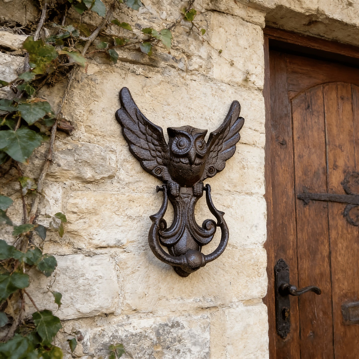 Cast Iron Owl Door Knocker Vintage Rustic Wrought Iron Door Handle Farmhouse Gate Pull Decorative Home Entryway Housewarming Gift