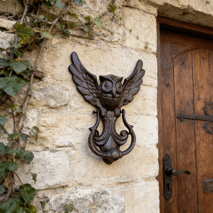 Cast Iron Owl Door Knocker Vintage Rustic Wrought Iron Door Handle Farmhouse Gate Pull Decorative Home Entryway Housewarming Gift
