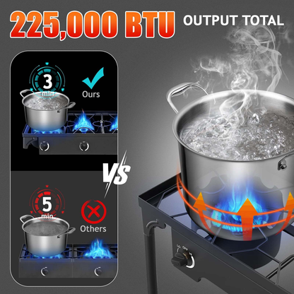 Outdoor Propane Burner Stove Cast Iron 1 or 3 Burner, 225000 BTU High-Pressure Cooker with Adjustable Heat, Removable Legs, for Camping Tailgating Frying Brewing Wok Cooking