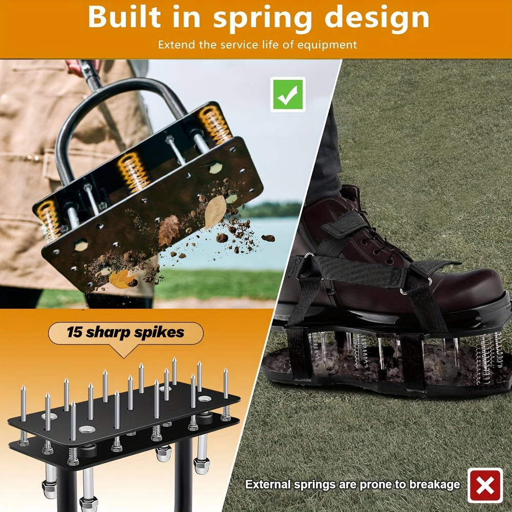 Self-Cleaning Lawn Aerator with 14 Iron Spikes - Spring-Loaded Auto-Clean Mechanism for Leaves & Dirt, Manual Soil Loosening Tool for Patio, Yard & Garden Aeration