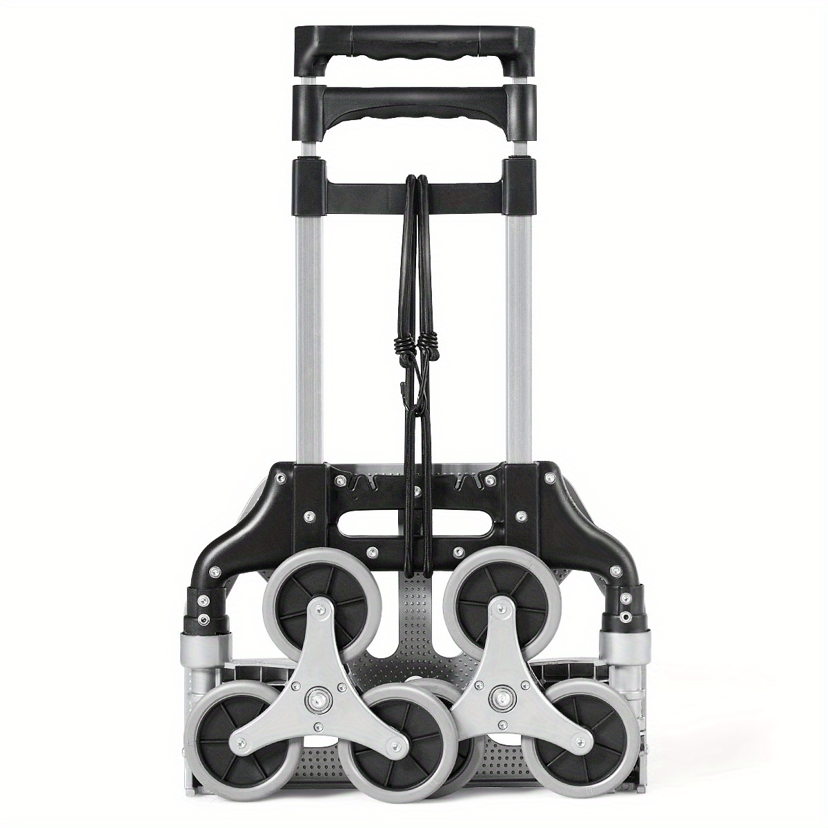 Stair Climbing Cart Folding Hand Truck 180 lbs Capacity, Aluminum Alloy Utility Dolly with Telescoping Handle, 3-Wheel Stair Climber & 4 Swivel Casters, Bungee Cord Included