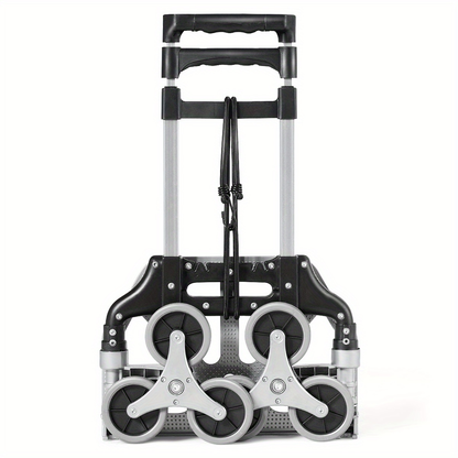 Stair Climbing Cart Folding Hand Truck 180 lbs Capacity, Aluminum Alloy Utility Dolly with Telescoping Handle, 3-Wheel Stair Climber & 4 Swivel Casters, Bungee Cord Included