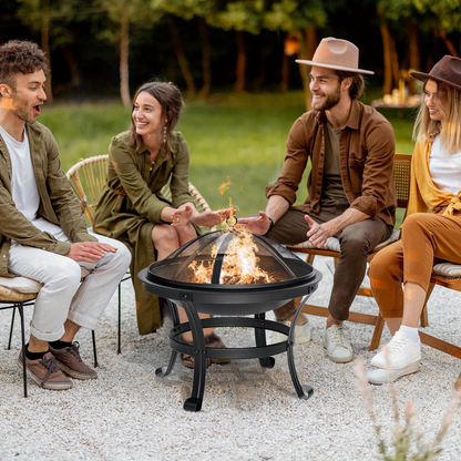 Wood Burning Fire Pit 22 Inch Portable Rust-Proof Steel Bowl with Mesh Spark Screen Log Grate Fire Poker for BBQ Camping Backyard Porch Deck Easy Assembly