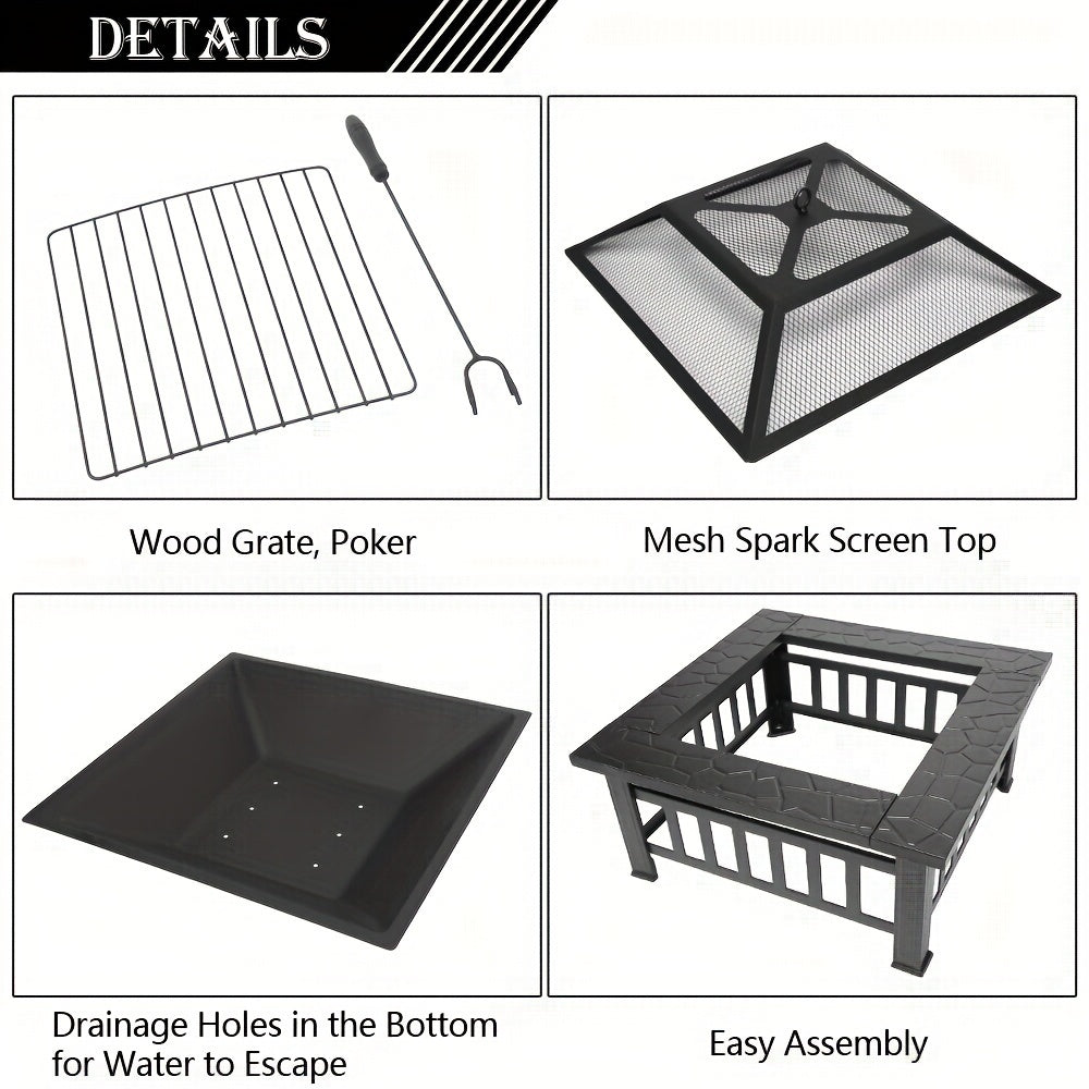 Fire Pit with Grill | Round Iron Wood Burning Patio Backyard Cooking