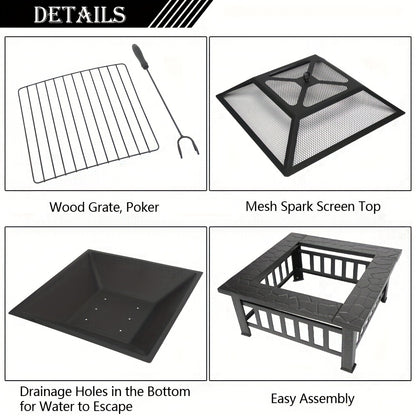 Fire Pit with Grill | Round Iron Wood Burning Patio Backyard Cooking