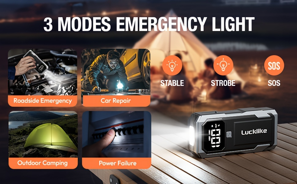 Battery Jump Starter 5000A 3000A Peak for Gas Diesel Engines QC3.0 18W Fast Charge USB-C Recharge Digital Display LED Light Intelligent Clamps Power Bank