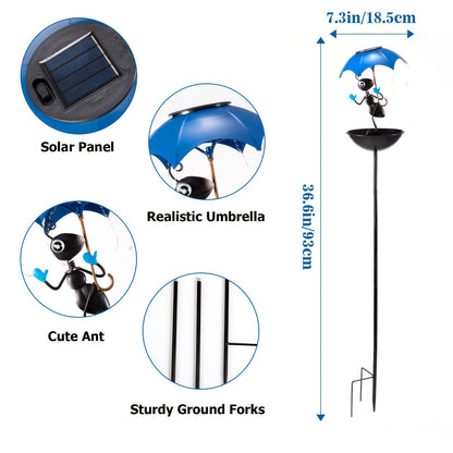 Solar Frog Statue Garden Light with Bird Feeder & LED String Decor