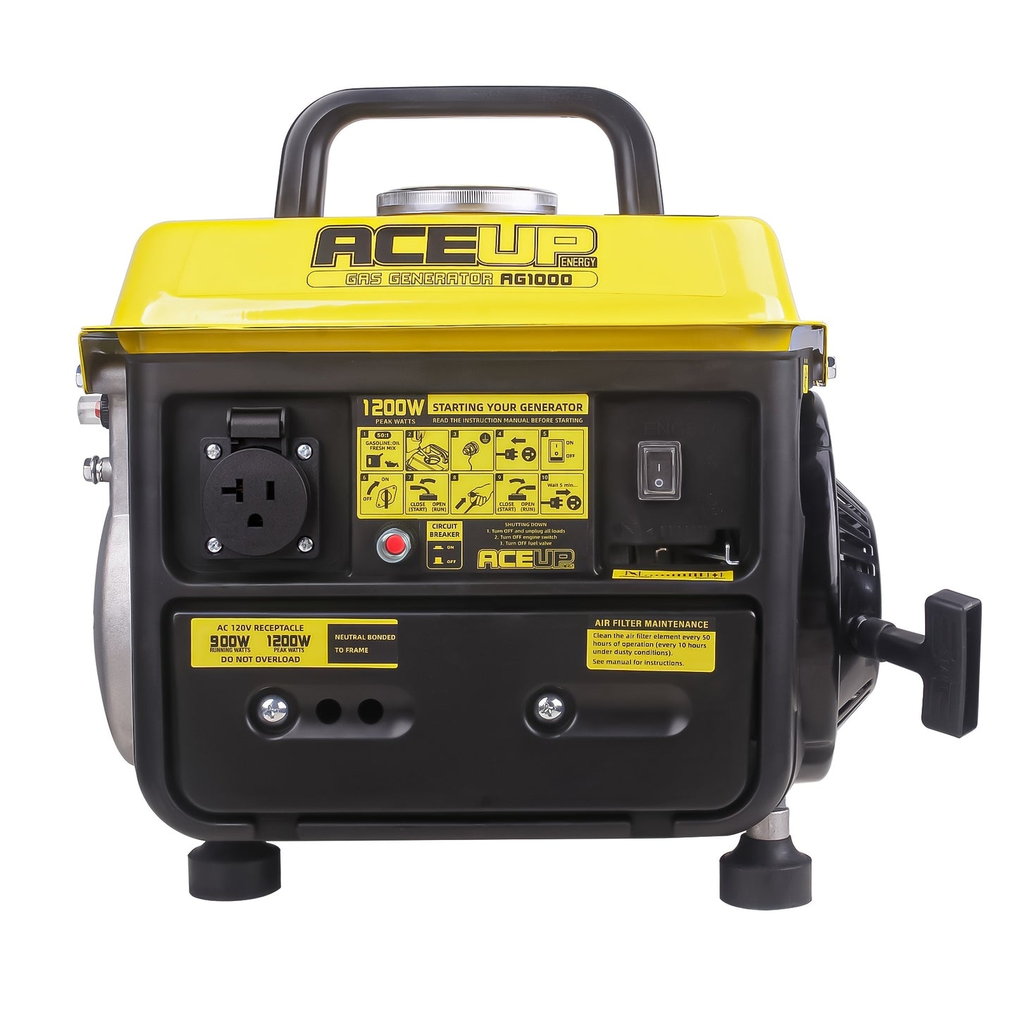 Gas Generator 1200W Portable Compact Ultralight - 900W Running 1200W Peak, 2-Stroke 71CC Engine, 6Hr Runtime, EPA & CARB Compliant, Recoil Start for Camping, Outdoors & Home Backup