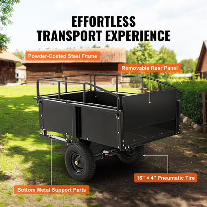 Tow Behind Dump Cart ATV Trailer 750-1500 lbs, Heavy Duty Steel Garden Dump Trailer 12-15 Cu Ft with Removable Sides & Pneumatic Tires for Mowers, Tractors, UTV