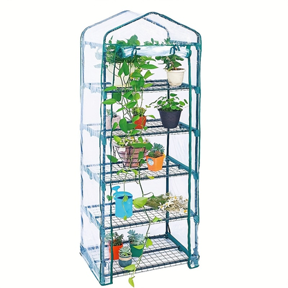Plant Greenhouse Rack 5-Tier Portable Mini Greenhouse with Steel Frame, Roll-Up Zipper Door, Weatherproof PE Cover for Indoor Outdoor Seedling & Flower Growing