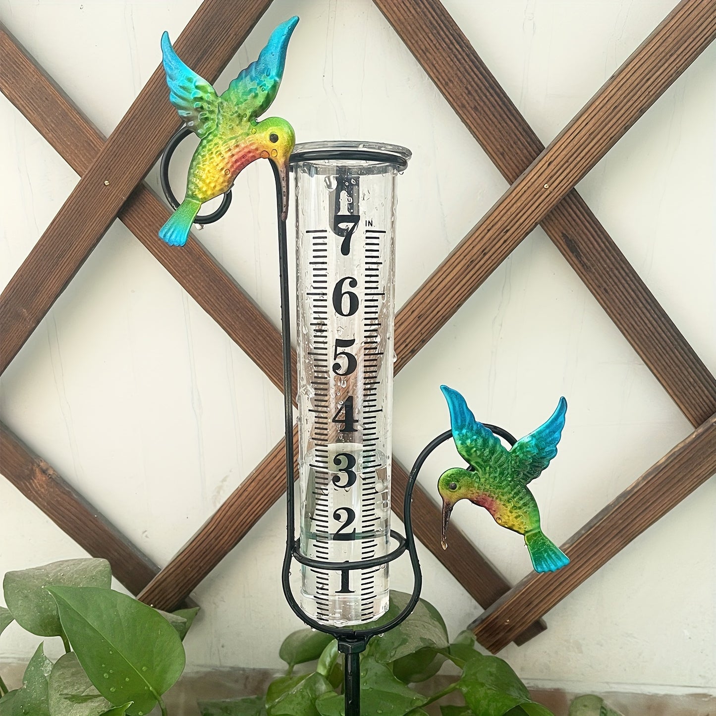 Rain Gauge | Hummingbird Garden Art Metal Frame Outdoor Yard Decor