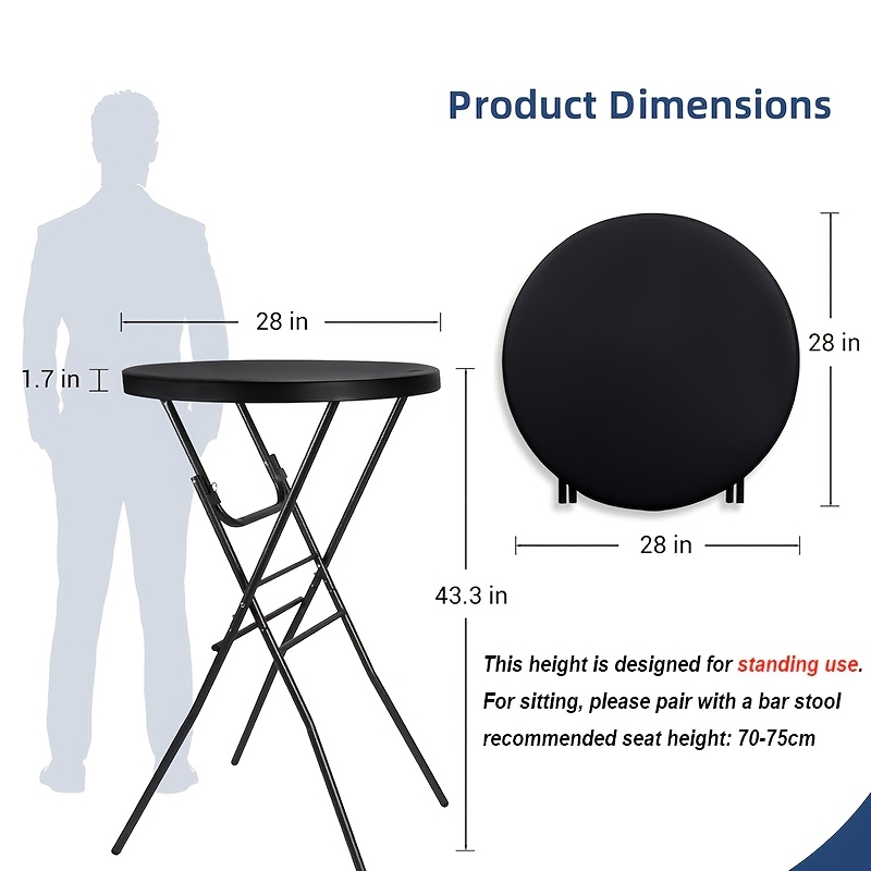 Round Folding Table 32" Bar Height Portable Plastic Top Metal Frame Lockable Legs for Parties, Commercial Events, Indoor & Outdoor Use