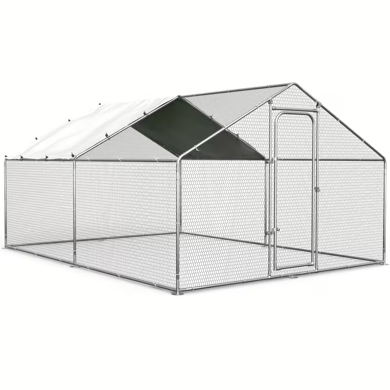 Metal Chicken Run Outdoor Poultry Cage Large Walk-in Enclosure for Chickens Ducks Rabbits UV-Resistant Weather-Resistant Mesh Walls Secure Latches Easy-Access Doors No Electricity Needed