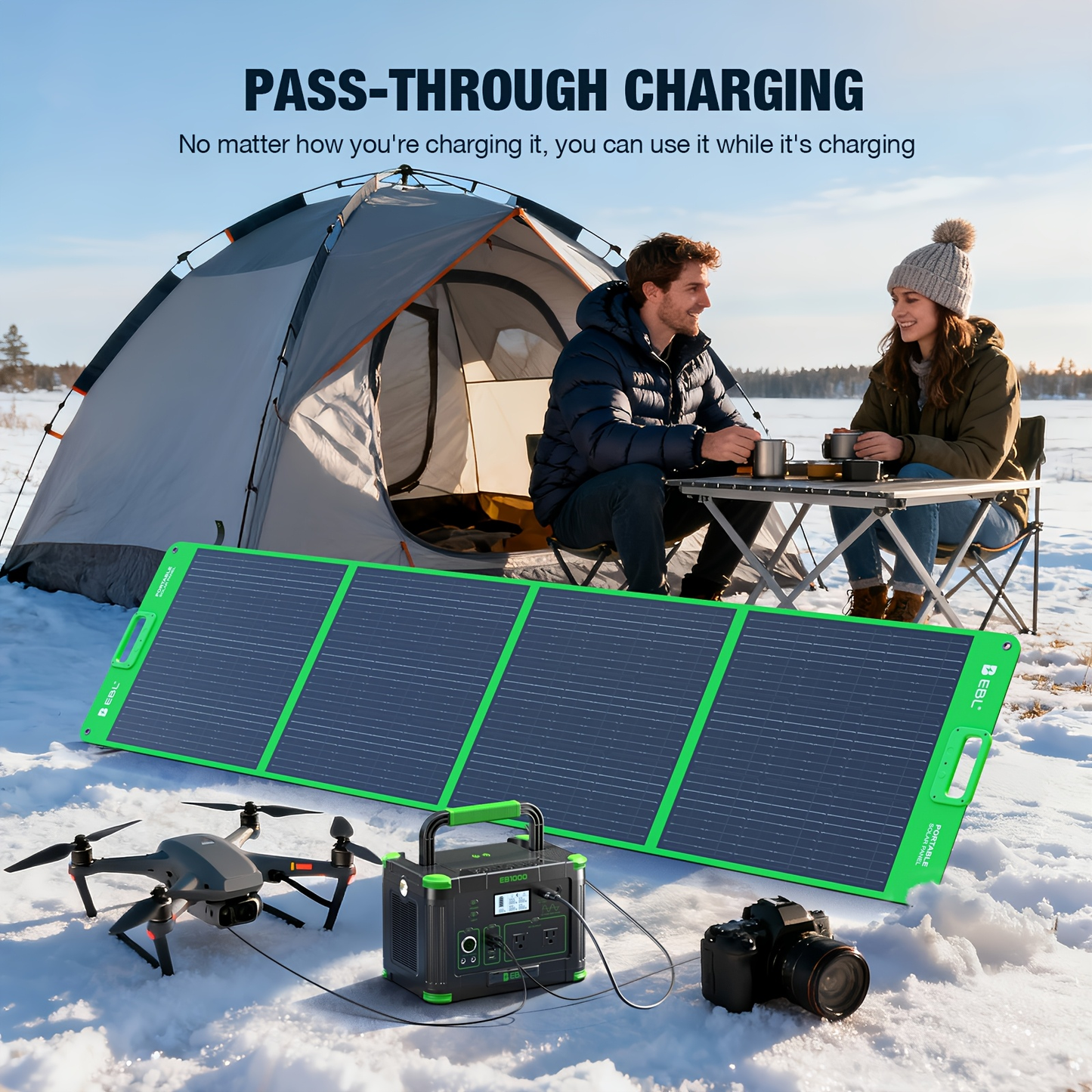 Battery Backup Power Station 1000W 999Wh | 2000W Peak Pure Sine Wave AC 110V PD 60W USB-C Solar Generator | Camping Home Emergency Road Trip