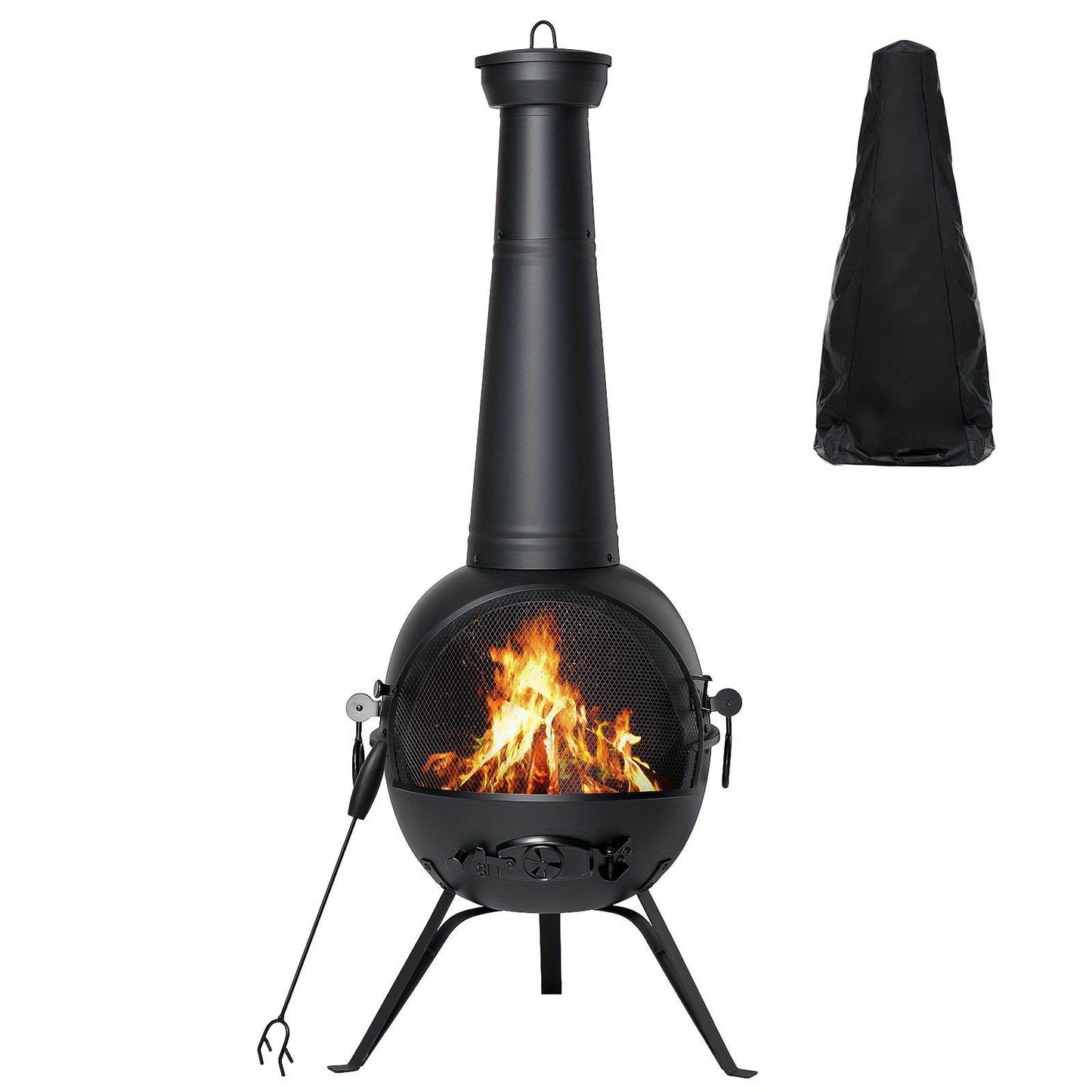 Cast Iron Chiminea 26 Inch Outdoor Patio Fireplace Wood Burning Fire Pit with Cover & Air Vent