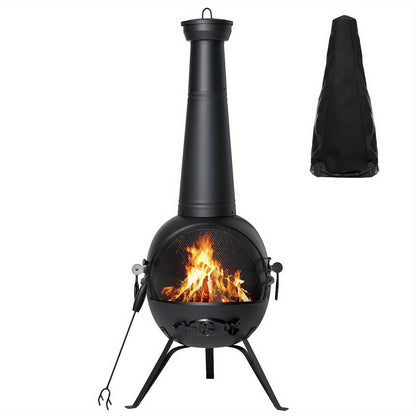 Cast Iron Chiminea 26 Inch Outdoor Patio Fireplace Wood Burning Fire Pit with Cover & Air Vent