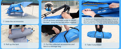 Beach Tent 4-6 Person UPF 50+ 360° Canopy Pop Up Sun Shade Shelter