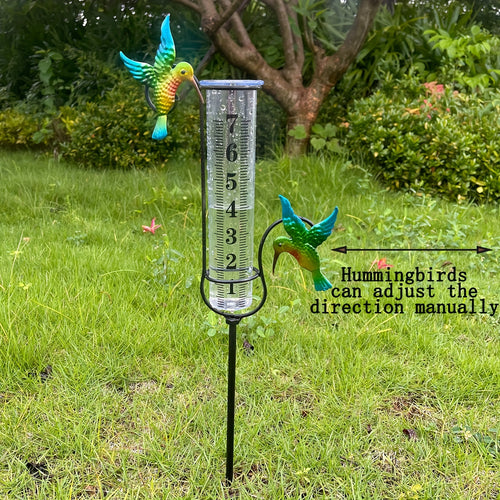 Rain Gauge | Hummingbird Garden Art Metal Frame Outdoor Yard Decor
