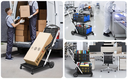 Two Tier Cart with 2 Storage Crates 360° Swivel Wheels, Heavy Duty Collapsible Shopping Trolley Folding Utility Cart for Groceries Picnic Office Multi-Use