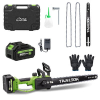 Green Chainsaw With One Battery And Two Saws