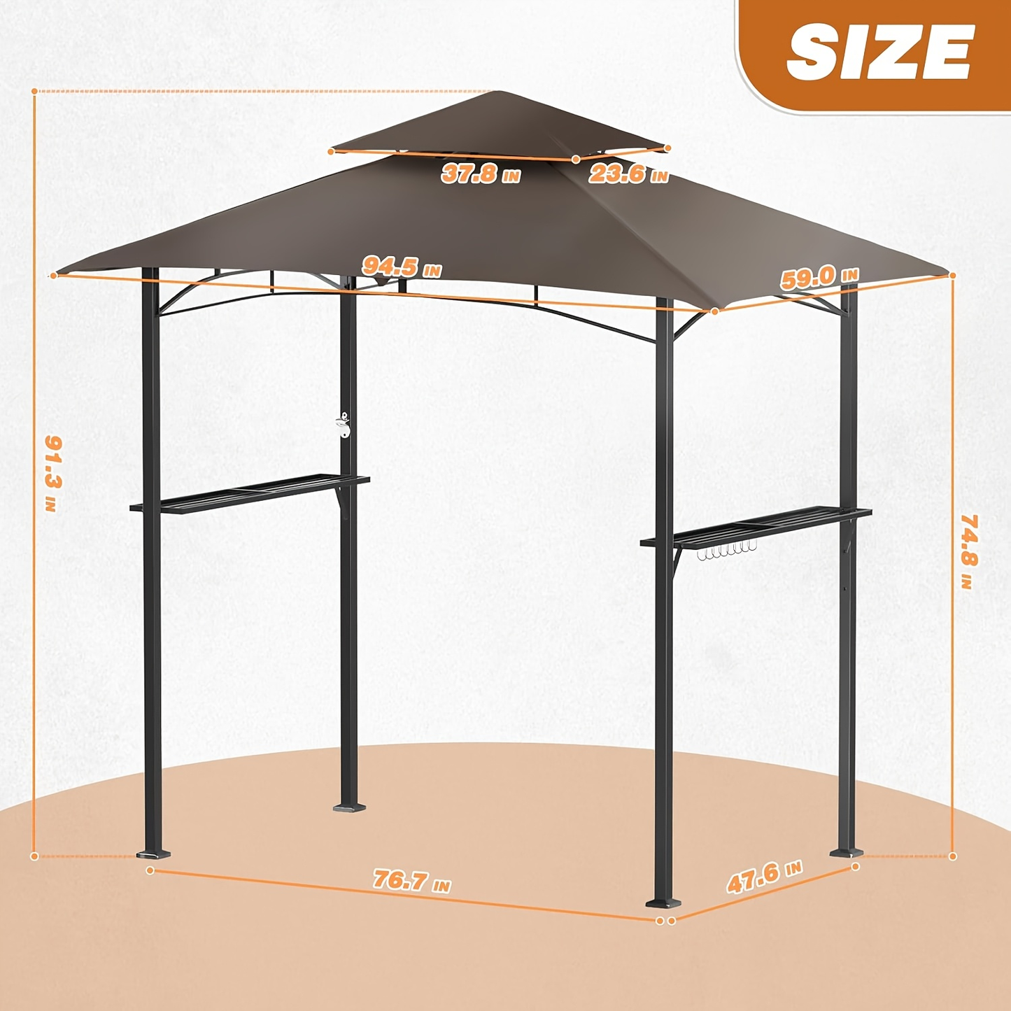 Outdoor Grill Gazebo Heavy-Duty Double-Tier BBQ Canopy UV-Resistant